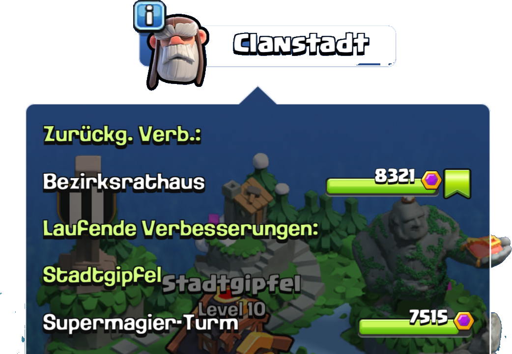 Clan Capital screen showing the upgrade list and bookmark priority icon